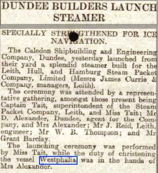 25 December 1912 Dundee Courier Westphalia