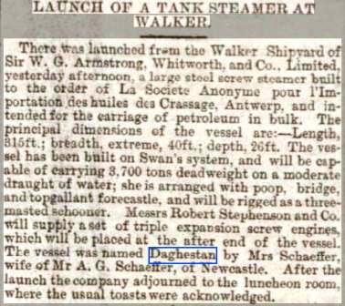 16 9 1898 Shields Daily News Daghestan